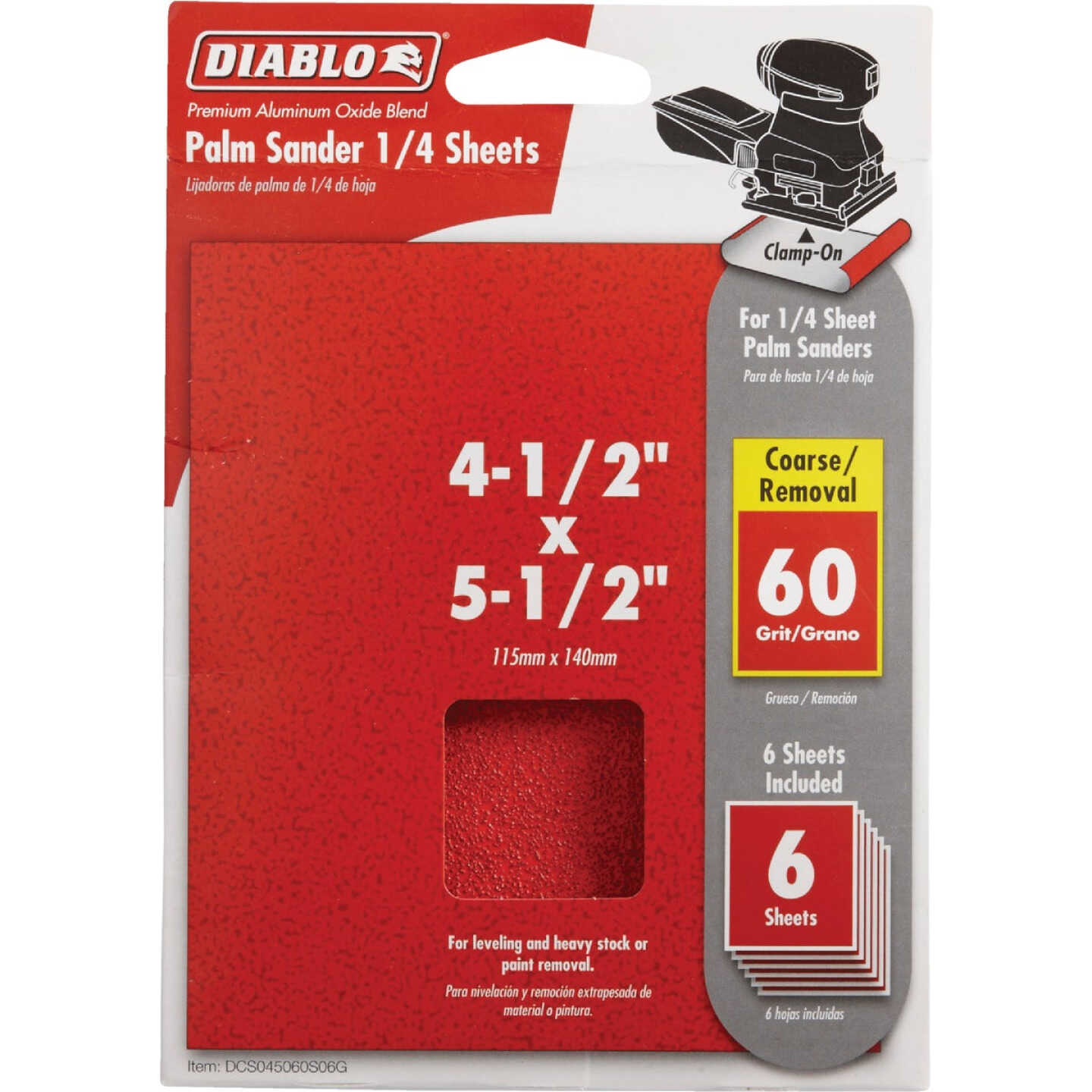 Diablo Clamp-On 60 Grit 4-1/2 In. x 5-1/2 In. 1/4 Power Sanding Sheet Sandpaper (6-Pack) Image 1