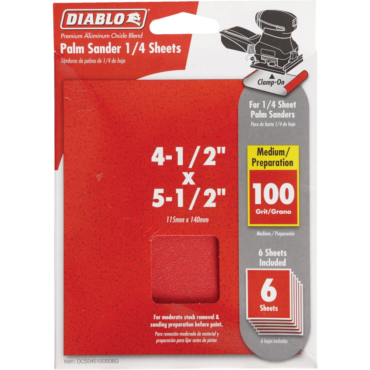 Diablo Clamp-On 100 Grit 4-1/2 In. x 5-1/2 In. 1/4 Sheet Sandpaper (6-Pack) Image 1