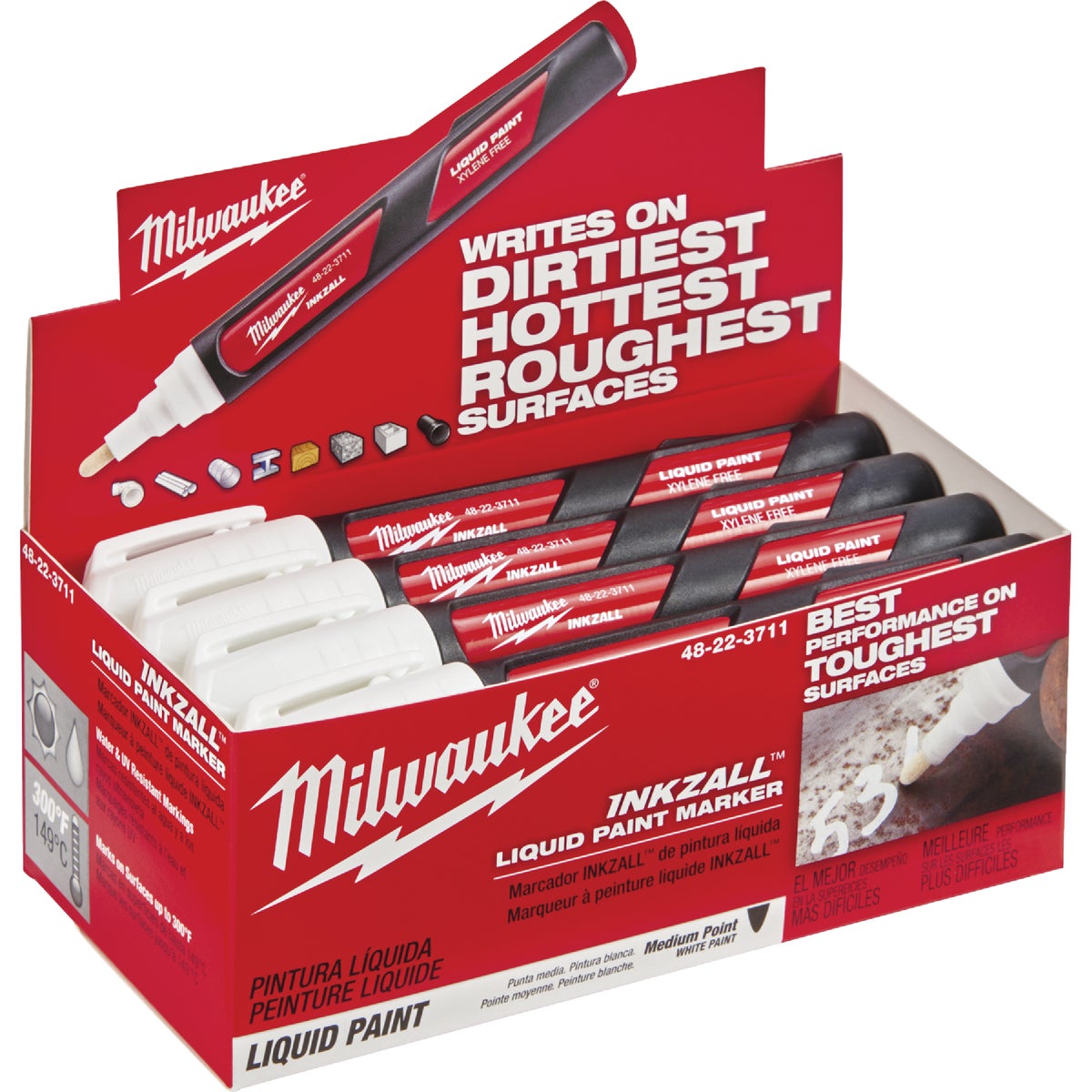 Milwaukee INKZALL Nib Point White Liquid Paint Job Site Marker Image 3