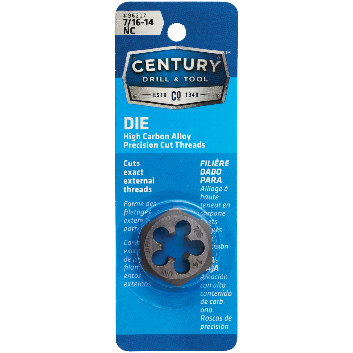 Century Drill & Tool 7/16-14 National Coarse 1 In. Across Flats Fractional Hexagon Die Image 1