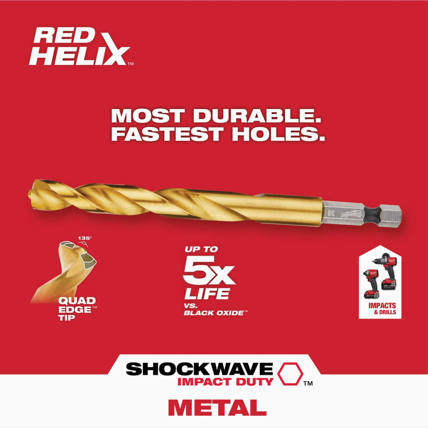 Milwaukee SHOCKWAVE 10-Piece Impact Duty Titanium Hex Shank Drill Bit Set, 1/8 In. thru 3/8 In. Image 3