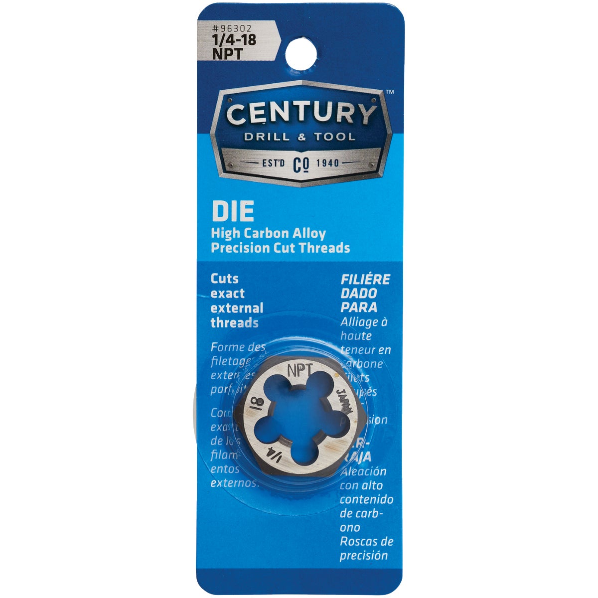 Century Drill & Tool 1/4-18 NPT 1 In. Across Flats Hexagon Pipe Die Image 1
