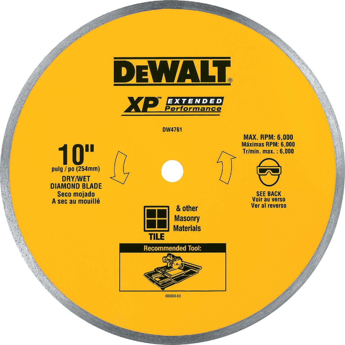 DEWALT Extended Performance 10 In. Continuous Rim Dry/Wet Cut Tile Diamond Blade Image 1