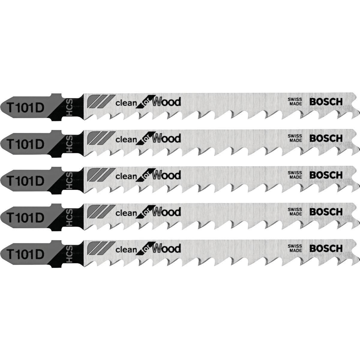 Bosch 4 In. x 6 TPI T-Shank HCS Jig Saw Blade for Clean Wood (5-Pack) Image 1