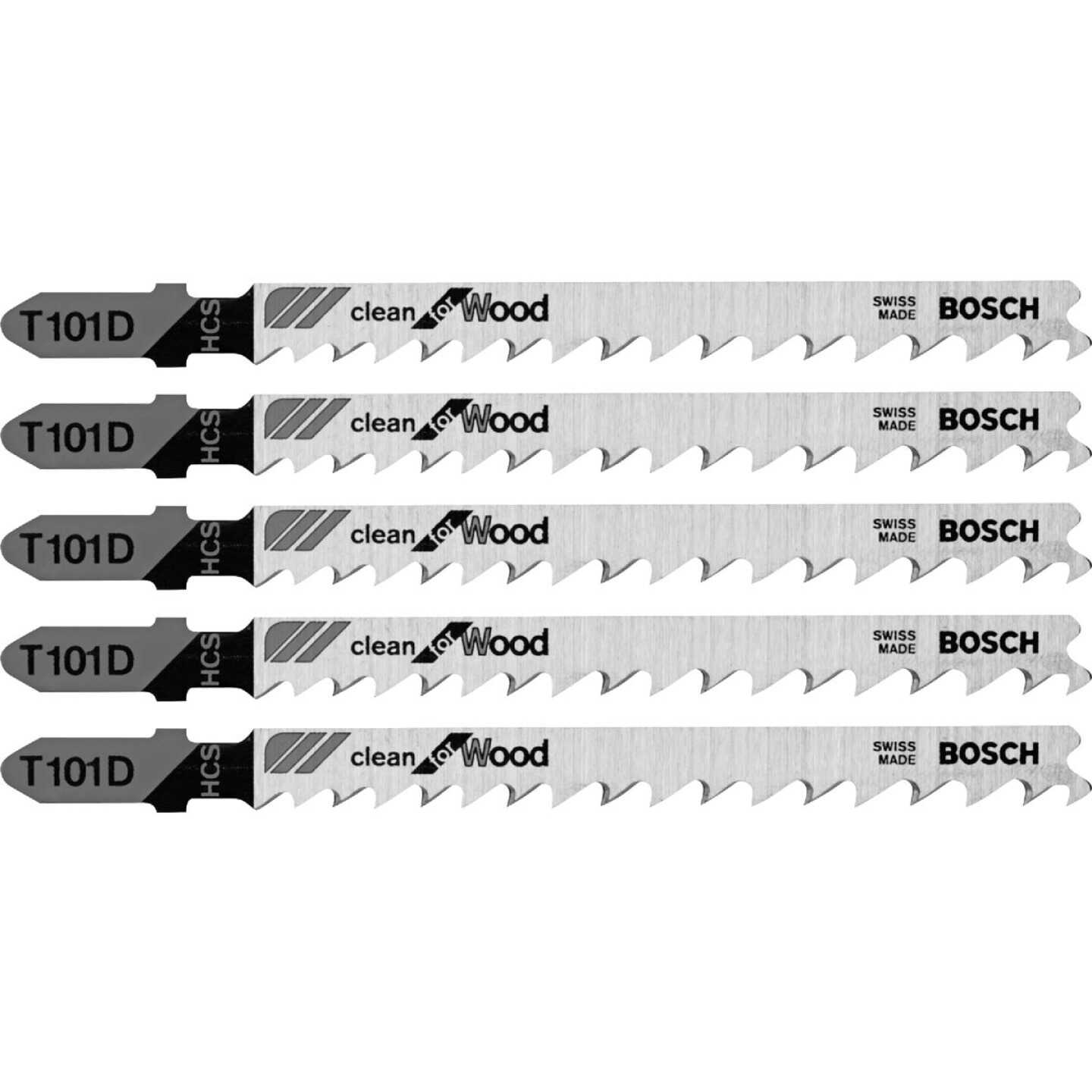 Bosch 4 In. x 6 TPI T-Shank HCS Jig Saw Blade for Clean Wood (5-Pack) Image 1