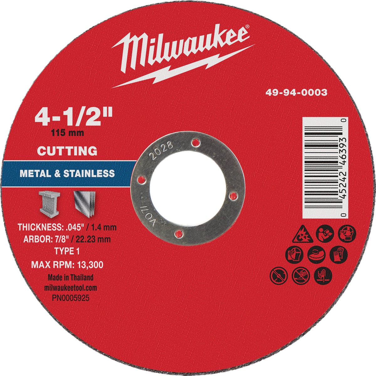 Milwaukee Type 1 4-1/2 In. x .045 In. x 7/8 In. Metal Cut-Off Wheel