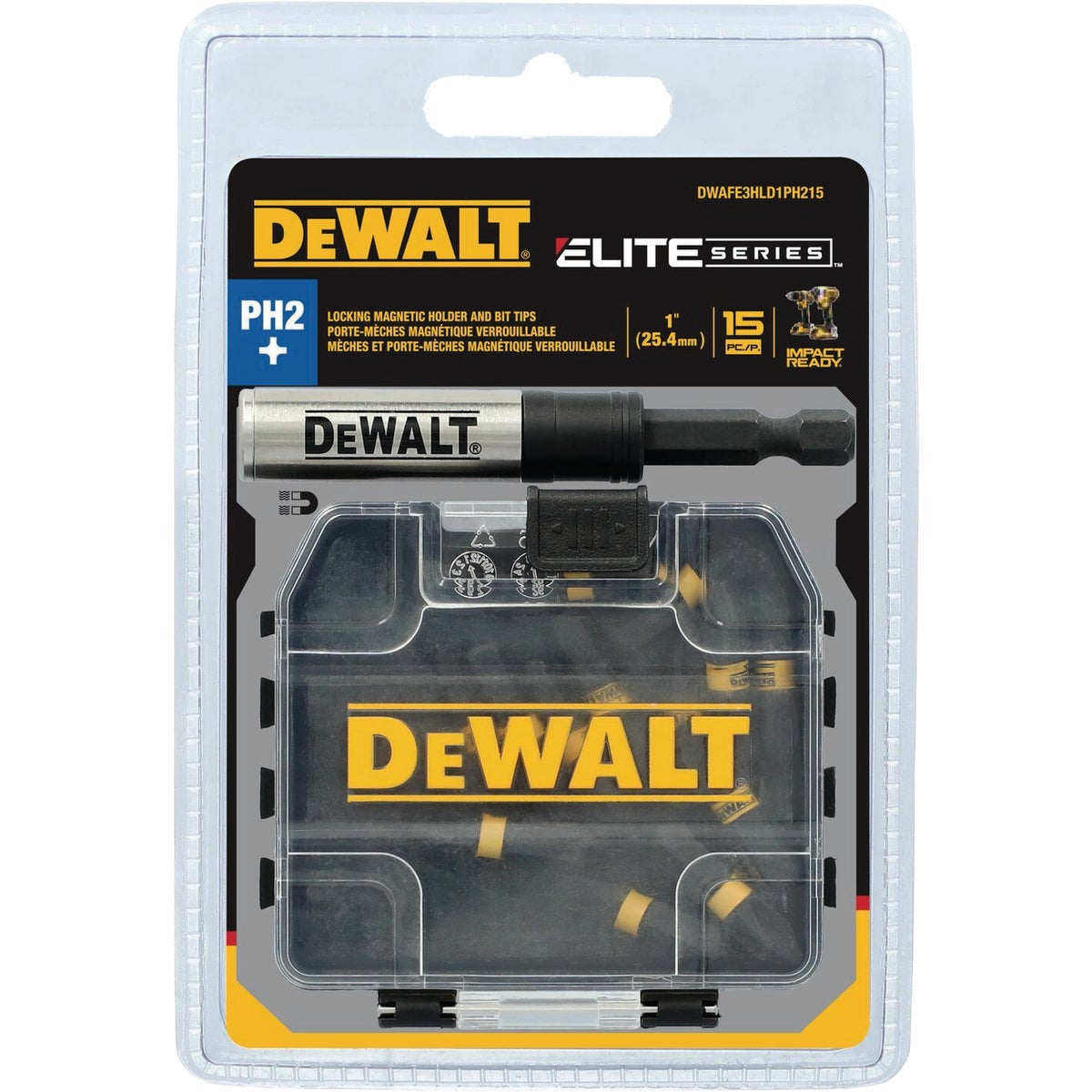 DEWALT Elite Series 1/4 In. x 1 In. Phillips Impact Driver Bit Set (15-Piece) with 3 In. Magnetic Bit Holder Image 2