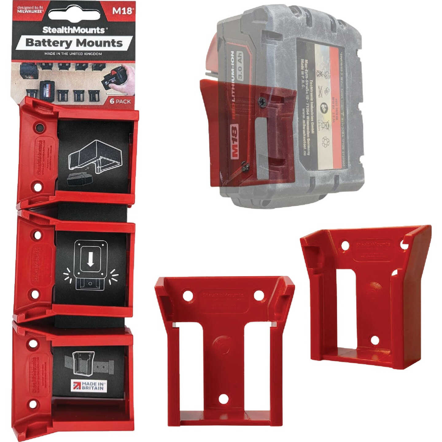 StealthMounts Battery Mounts for Milwaukee M18 (6-Pack) Image 1