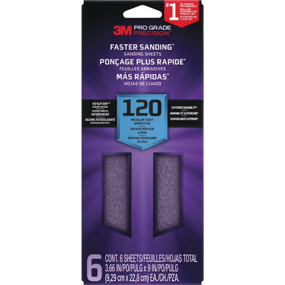 3M Pro Grade Precision 3-2/3 In. x 9 In. 120 Grit 1/3 Sheet Sandpaper with No-Slip Grip Backing (6-Pack)