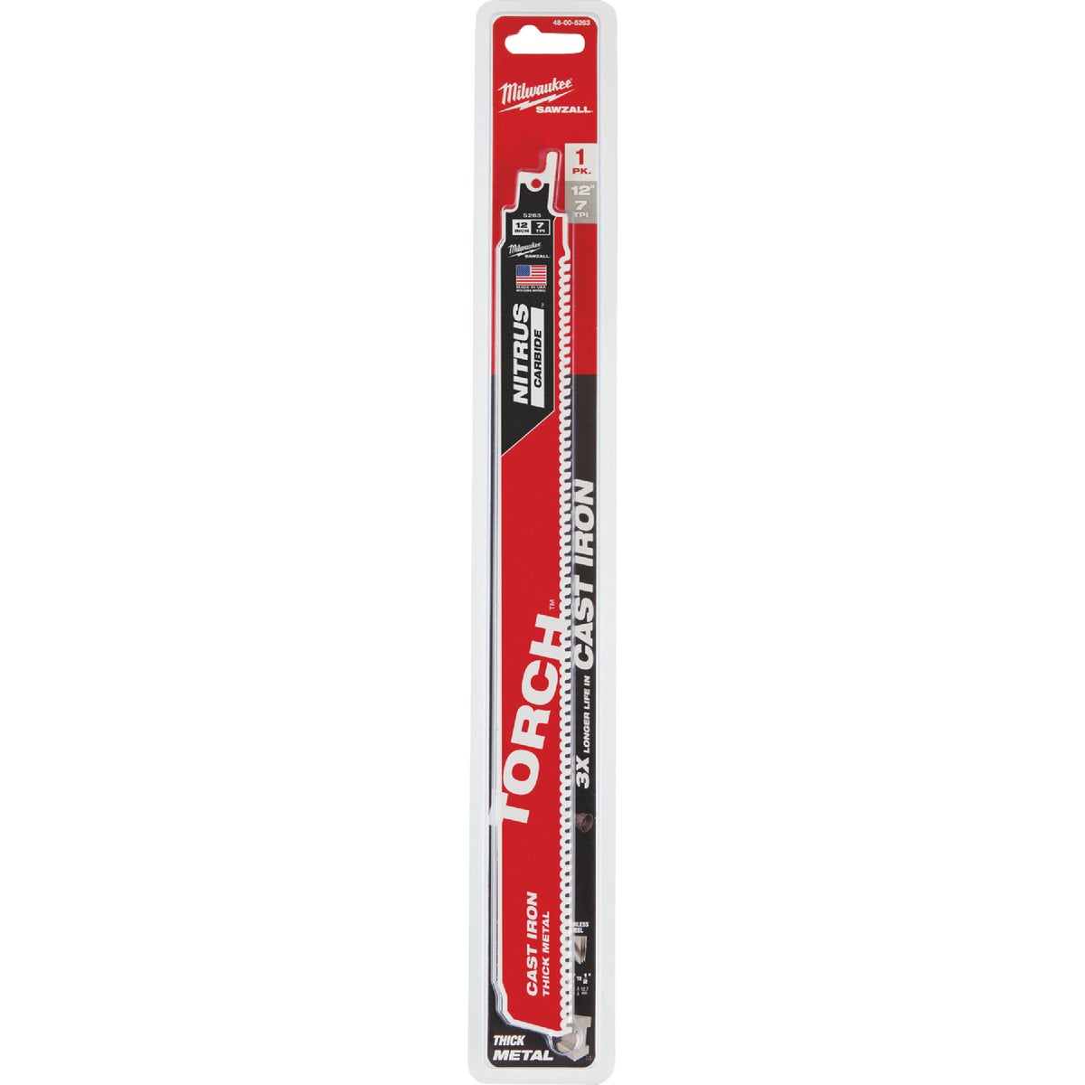 Milwaukee TORCH 12 In. 8 TPI NITRUS CARBIDE Teeth Metal Cutting Reciprocating Saw Blade Image 6
