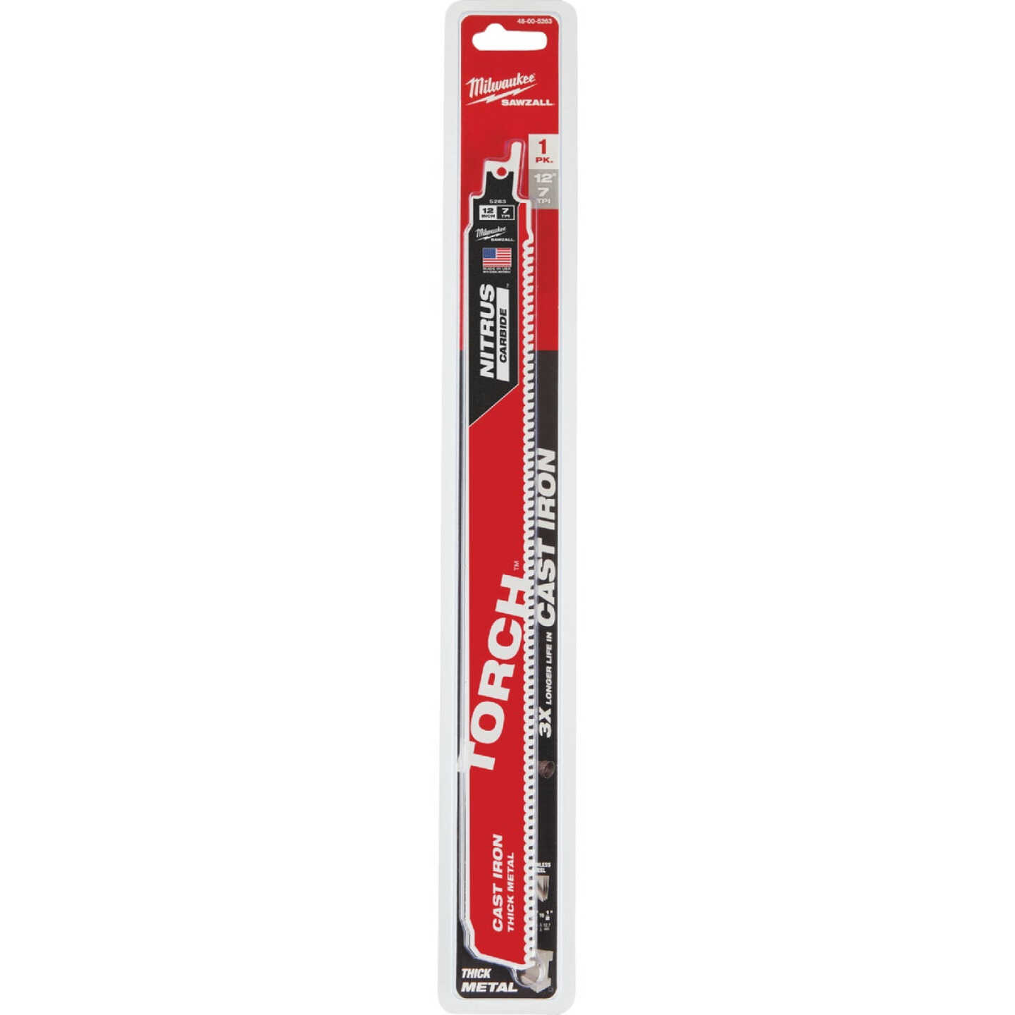 Milwaukee TORCH 12 In. 8 TPI NITRUS CARBIDE Teeth Metal Cutting Reciprocating Saw Blade Image 6