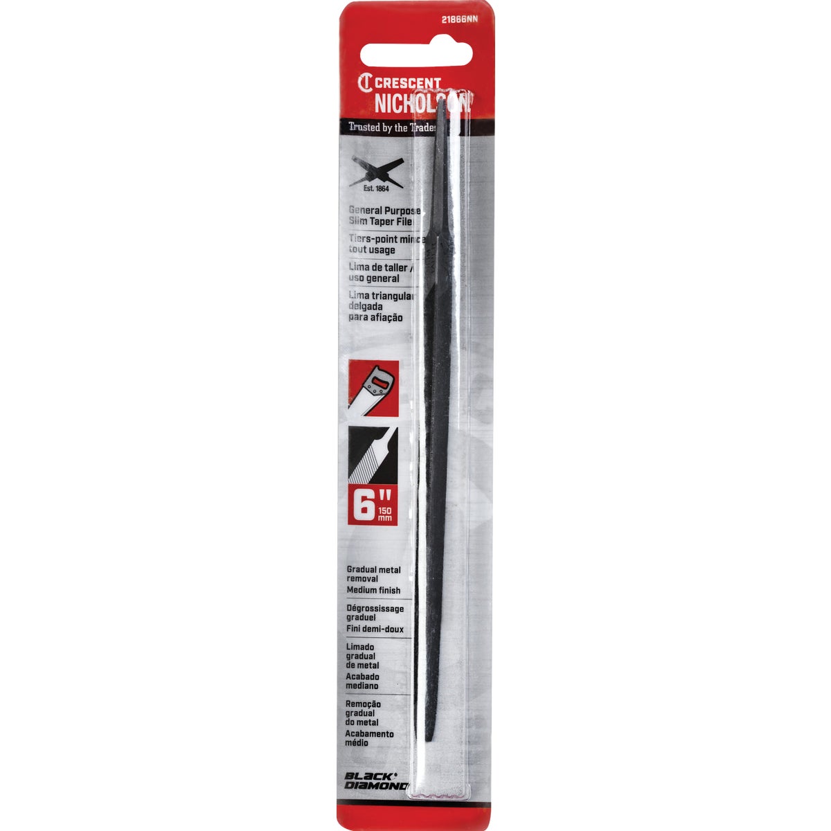 Nicholson 6 In. Slim Taper File without Handle Image 2