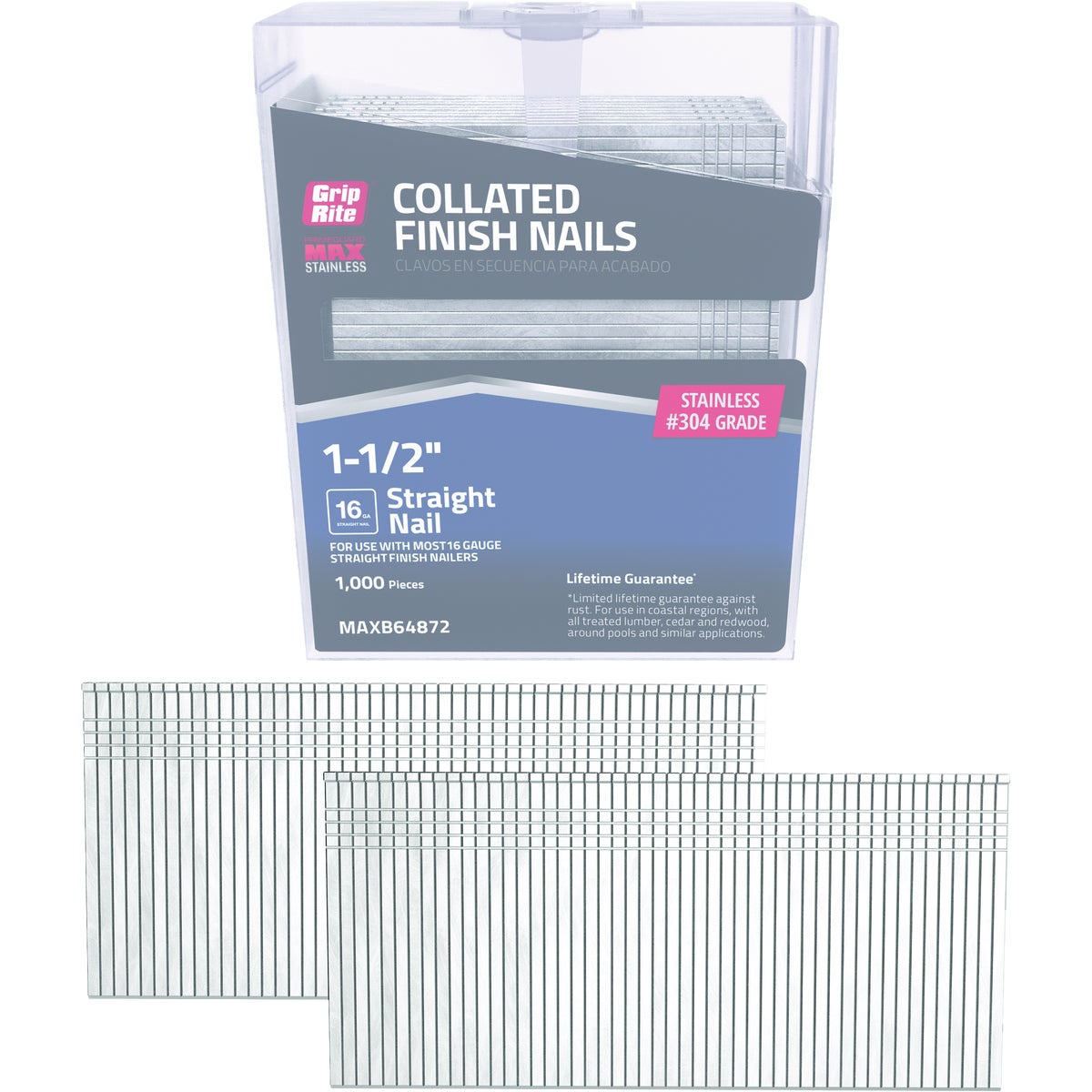 Grip-Rite 1-1/2 In. x 16 ga #304 Stainless Steel Straight Collated Finishing Nail (1000-Count) Image 1