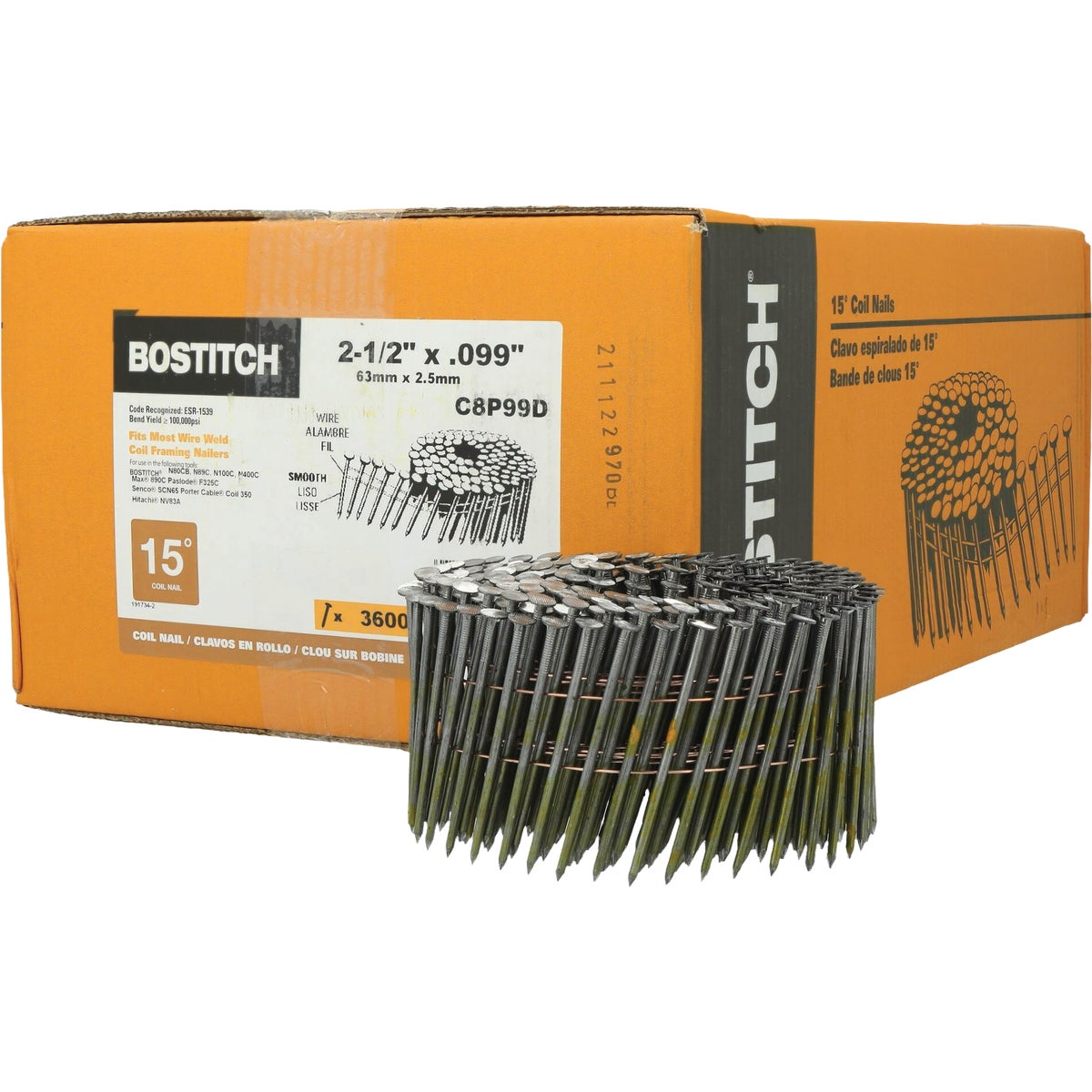 Bostitch 2-1/2 In. x 0.99 In. 15 Deg. Coil Framing Nails (3600-Count) Image 1