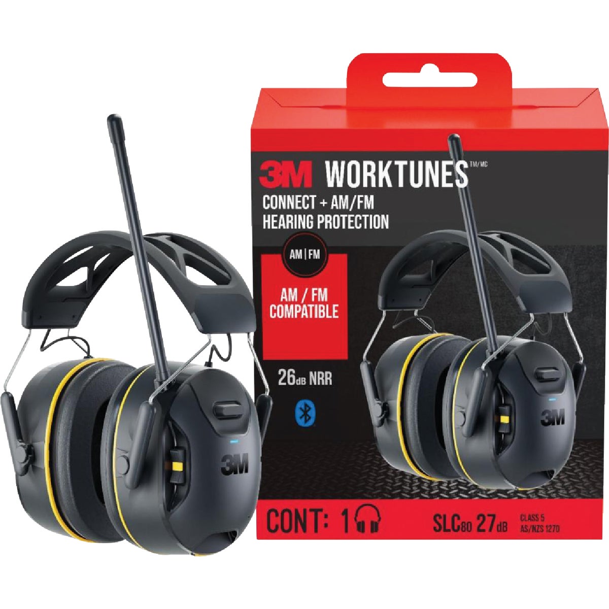 3M WorkTunes Connect + 26 dB AM/FM Wireless Bluetooth Earmuffs