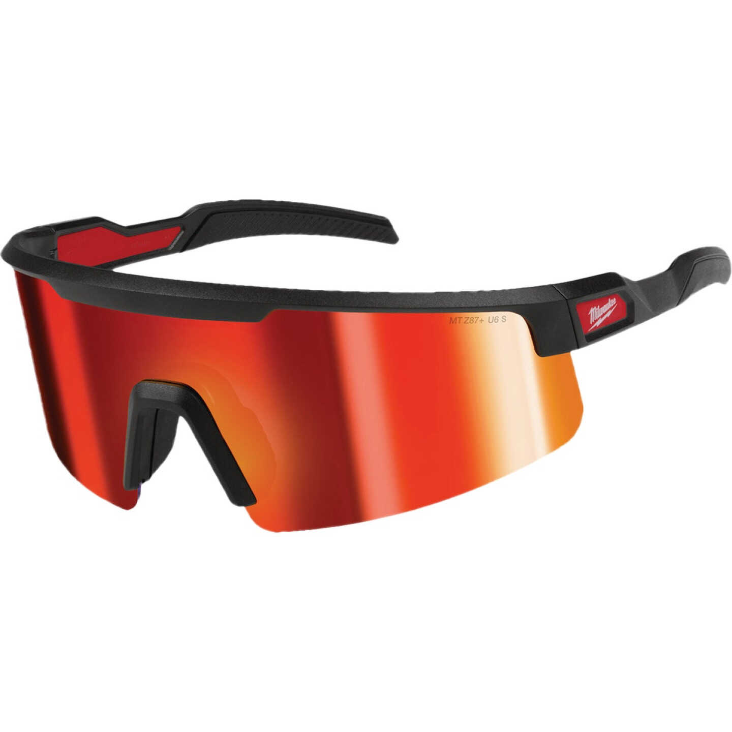 Milwaukee Wrap Around Safety Glasses with Red Mirrored Anti-Scratch Lenses Image 1