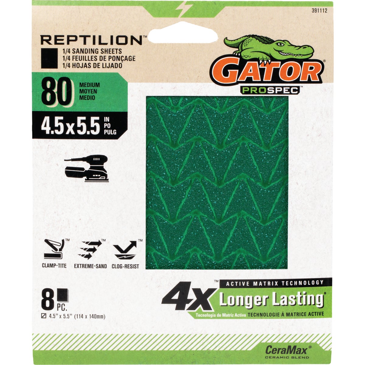 Gator Reptilian 80-Grit Sanding Sheet (8-Pack)