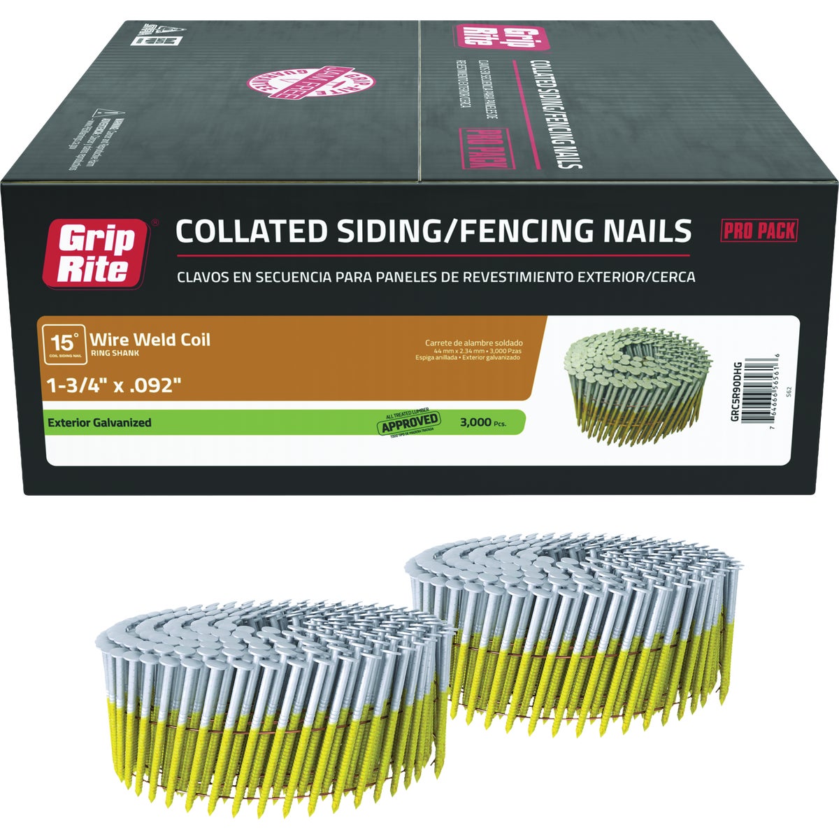 Grip-Rite 1-3/4 In. x .092 In. 15 Deg. Ring Shank Hot Galvanized Full Round Head Wire Weld Collated Siding Nail (3000-Count)