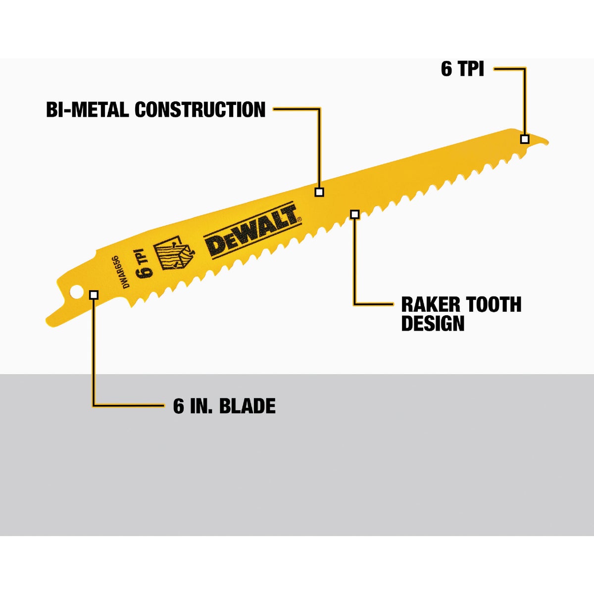 DEWALT 6 In. 6 TPI Taper Back Bi-Metal Reciprocating Saw Blade (2-Pack) Image 2