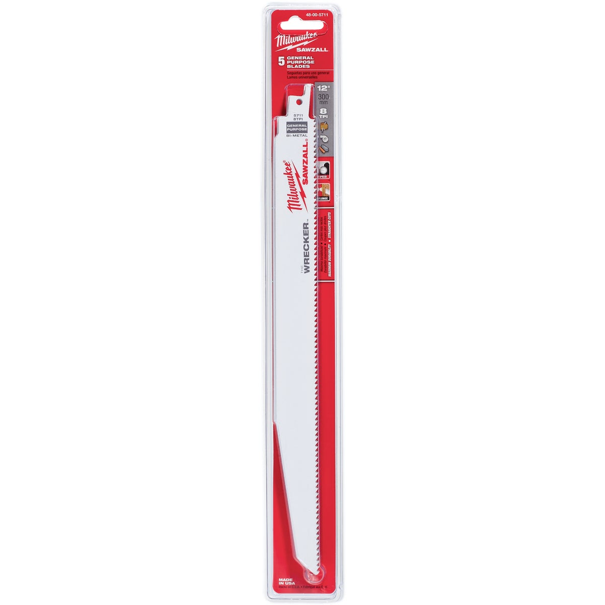 Milwaukee SAWZALL The WRECKER 12 In. 7/11 TPI Multi-Material Demolition Reciprocating Saw Blade (5-Pack) Image 2