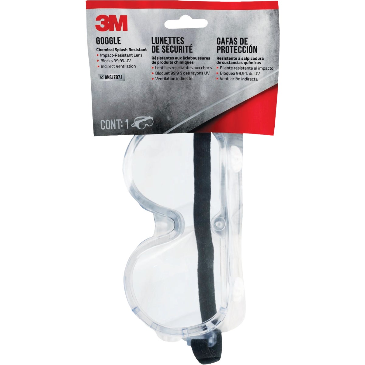3M Clear Frame Chemical Splash Safety Goggles with Clear Lenses Image 6