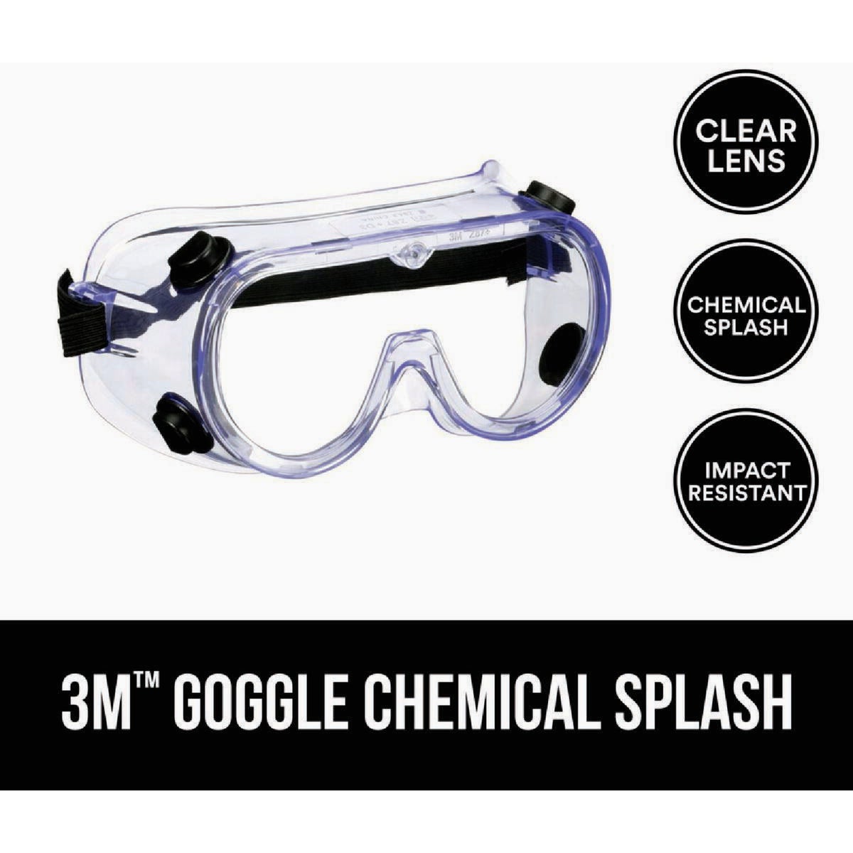 3M Clear Frame Chemical Splash Safety Goggles with Clear Lenses Image 7