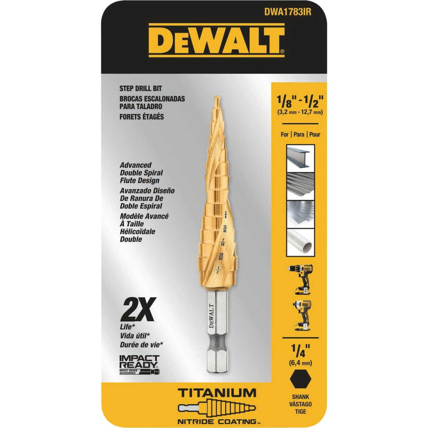 DEWALT 1/8 In. - 1/2 In. Impact Ready Step Drill Bit Image 1