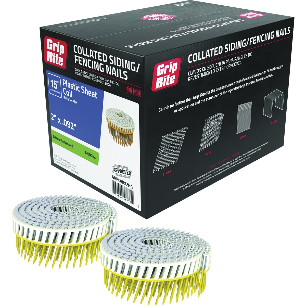 Grip-Rite 2 In. x .092 In. 15 Deg. Ring Shank Hot Galvanized Round Head Plastic Sheet Collated Siding Nail (6000-Count)
