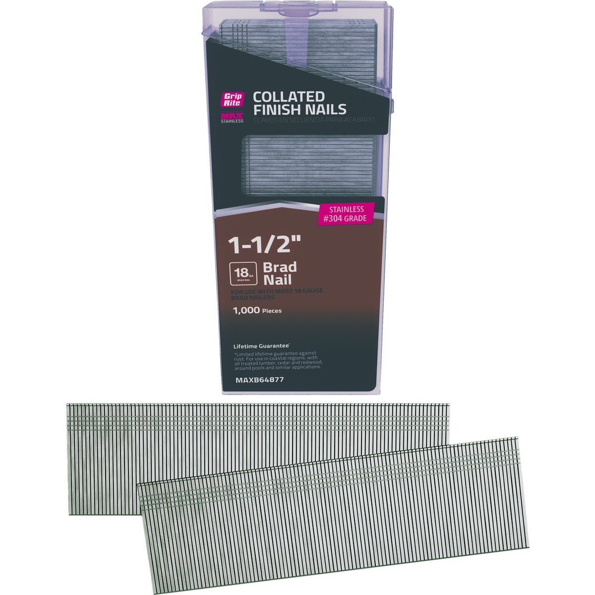 Grip-Rite 1-1/2 In. x 18 ga #304 Stainless Steel Collated Brad Nail (1000-Count) Image 1