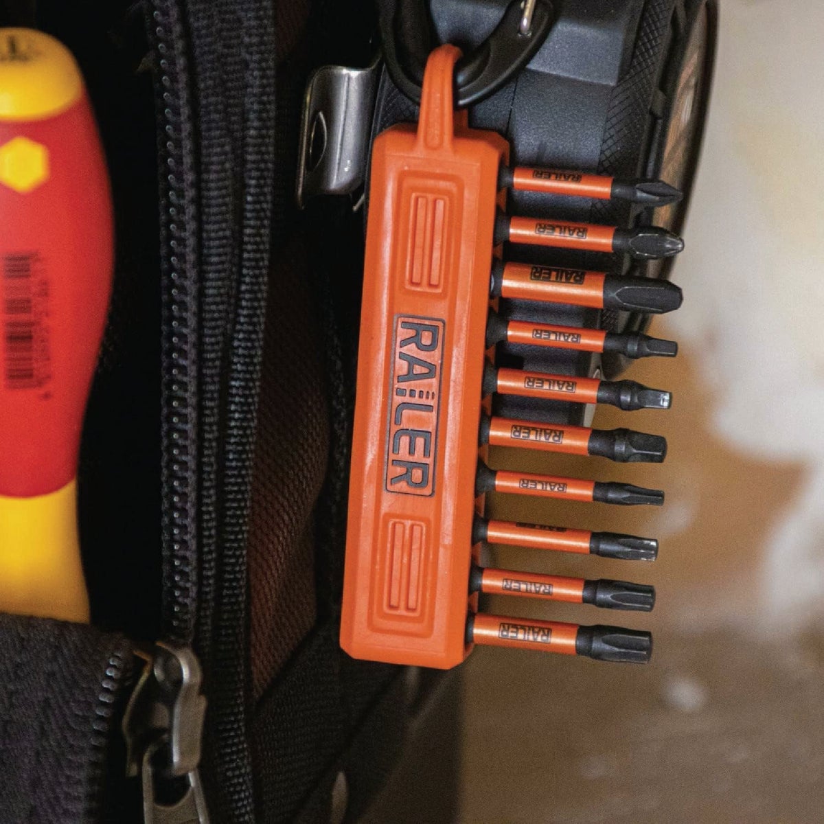 Railer 10-Hole Bitrail Black Bit Holder Storage Organizer with Carabiner Image 2