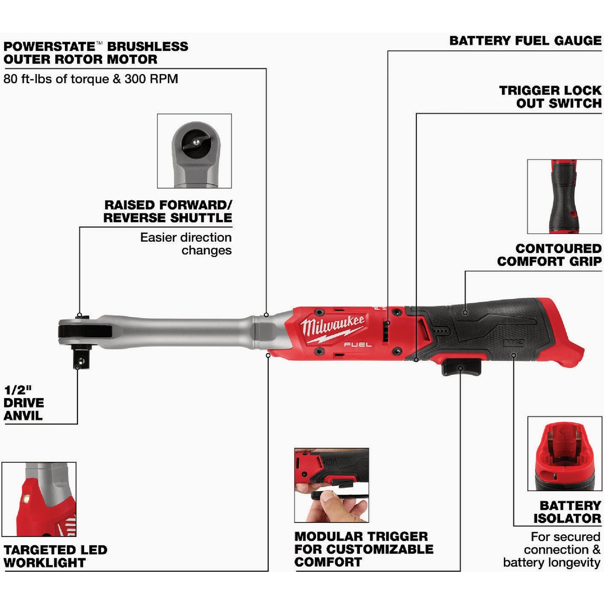Milwaukee M12 FUEL 1/2 In. Extended Reach Ratchet Image 3