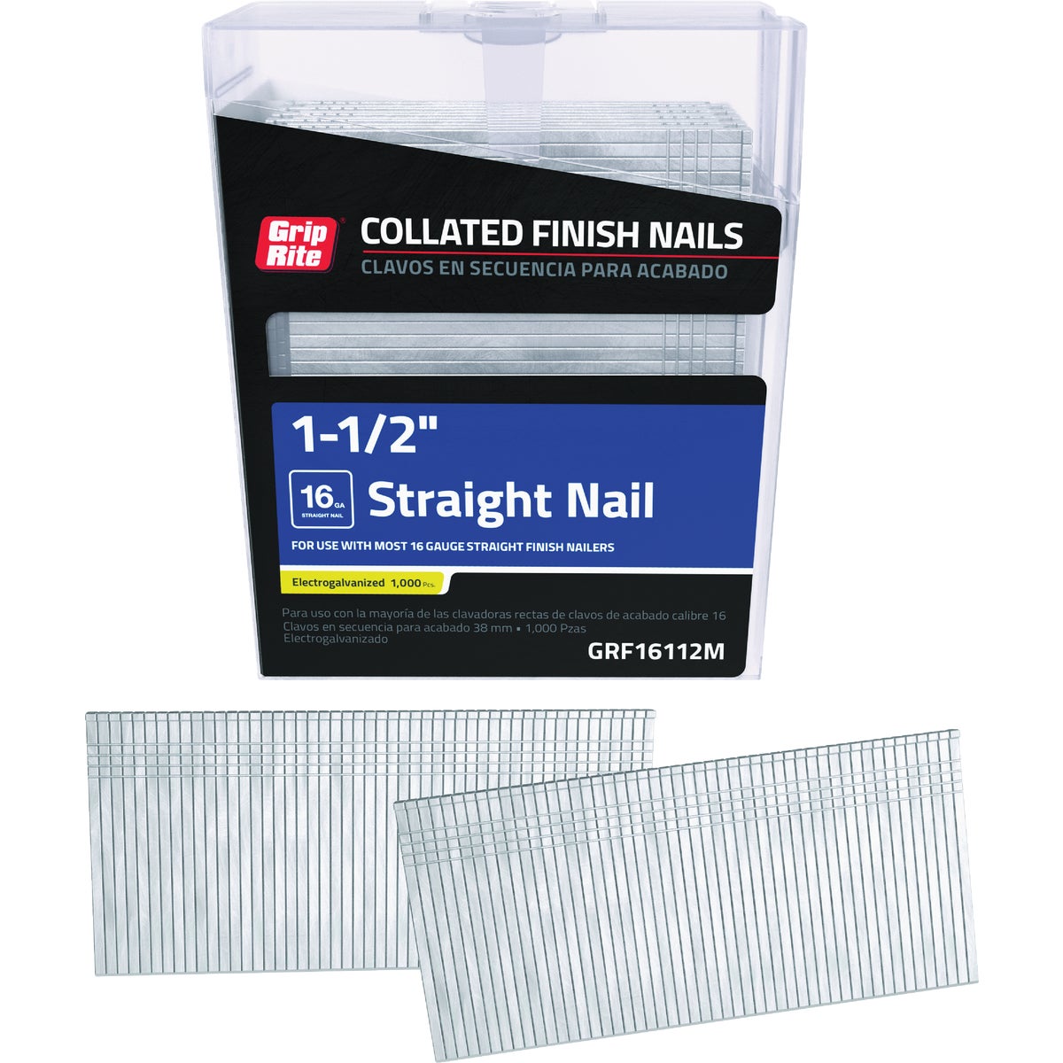 Grip-Rite 1-1/2 In. 16 ga Electrogalvanized Straight Collated Finishing Nail (1000-Count) Image 1