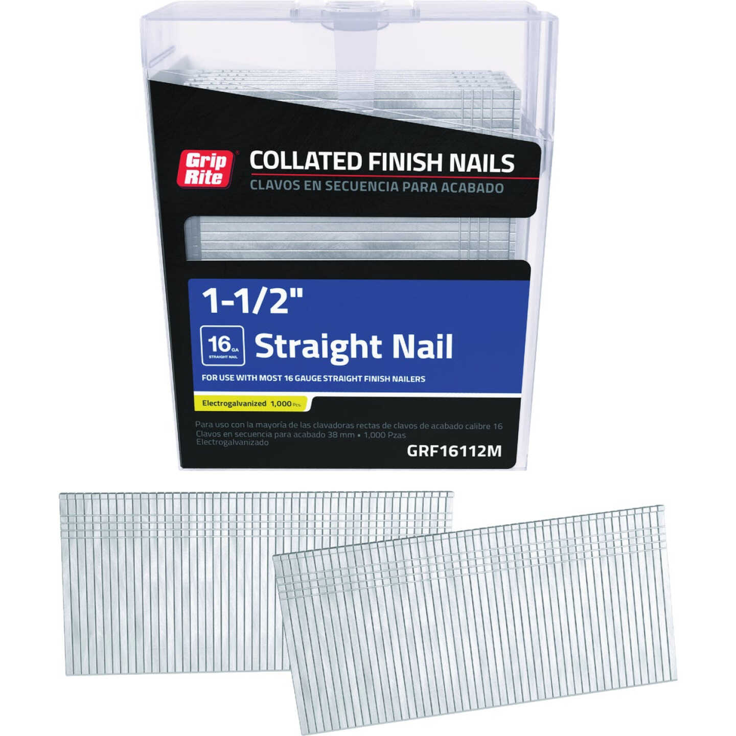 Grip-Rite 1-1/2 In. 16 ga Electrogalvanized Straight Collated Finishing Nail (1000-Count) Image 1