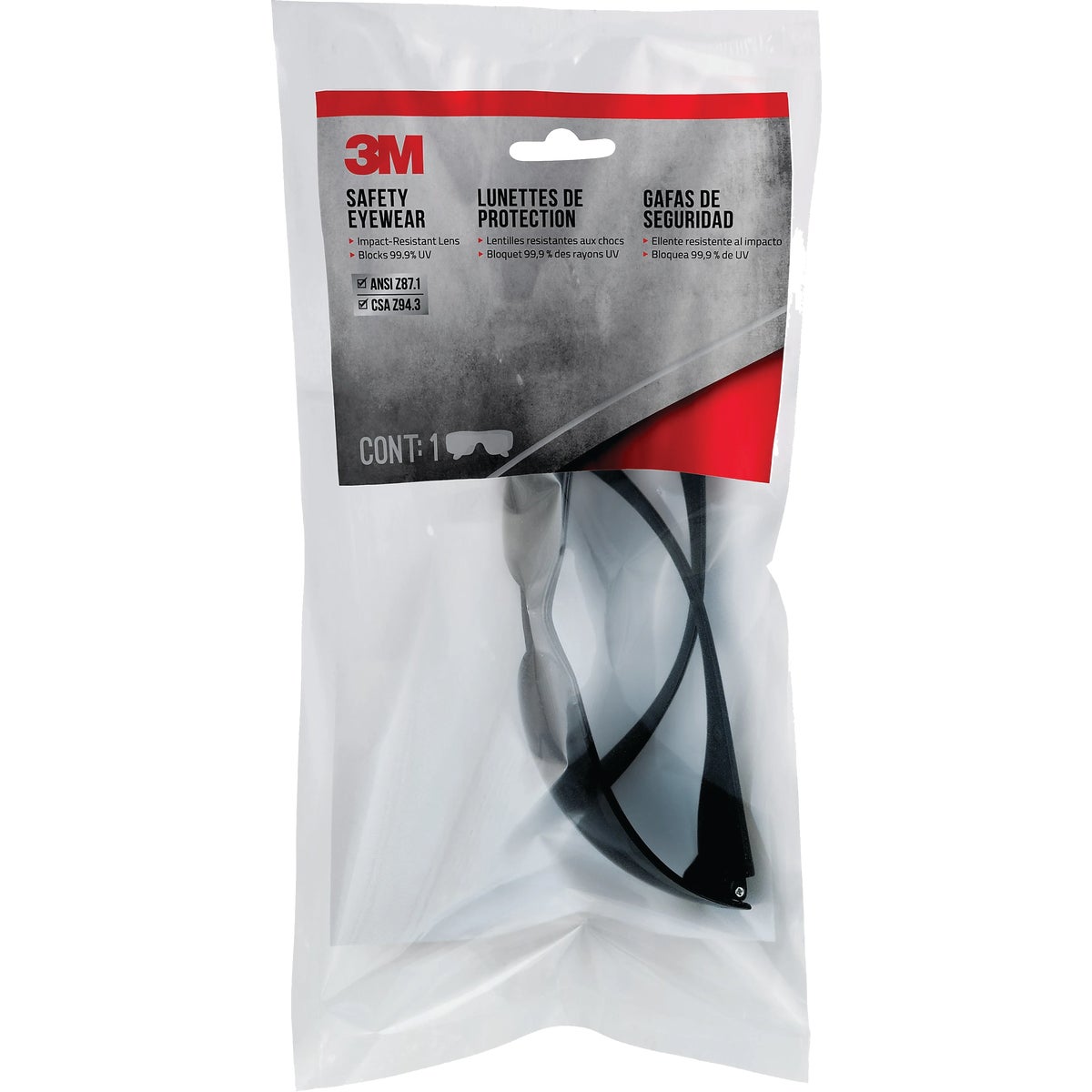 3M Gray Frame Safety Glasses with Anti-Scratch Gray Lenses Image 1