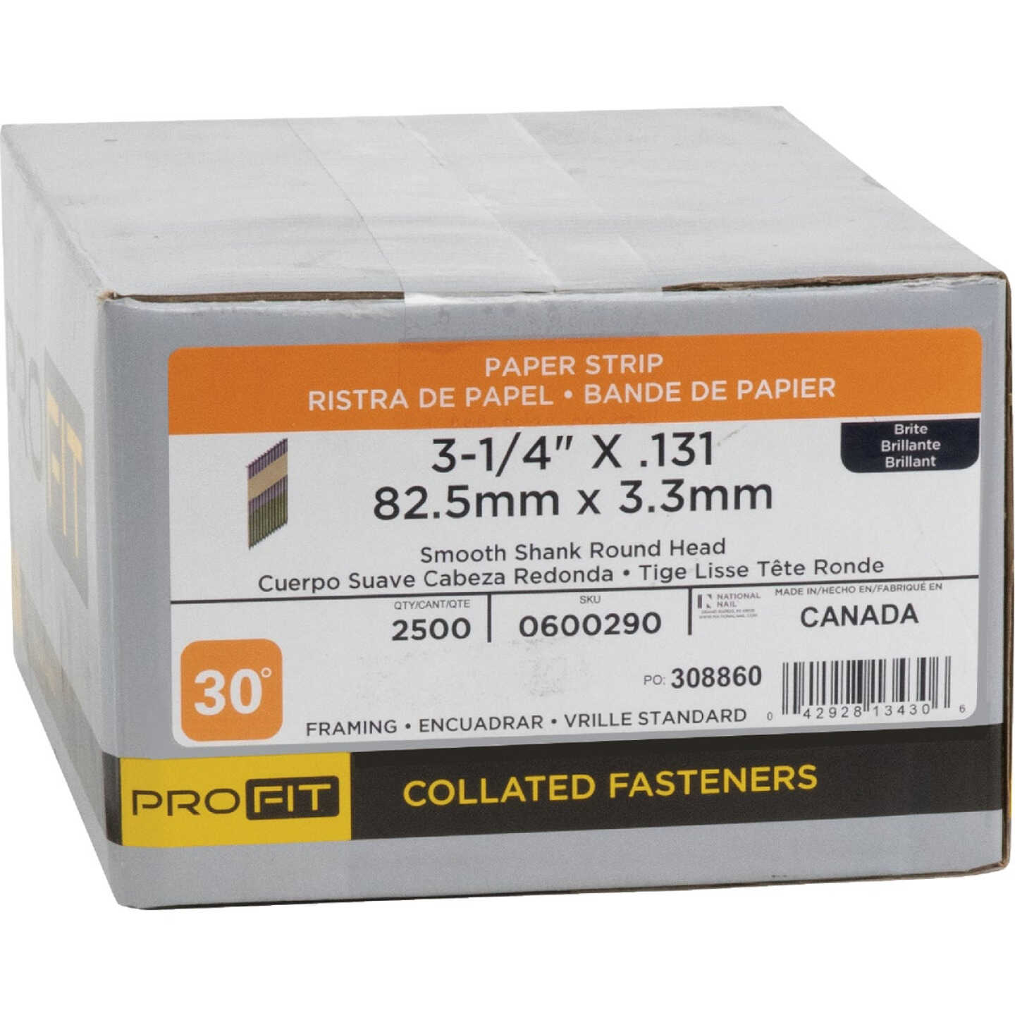 Pro-Fit 3-1/4 In. x 0.131 In. 30 Degree Paper Tape Smooth Shank Round Head Brite Framing Stick Nails (2500 Ct.) Image 2