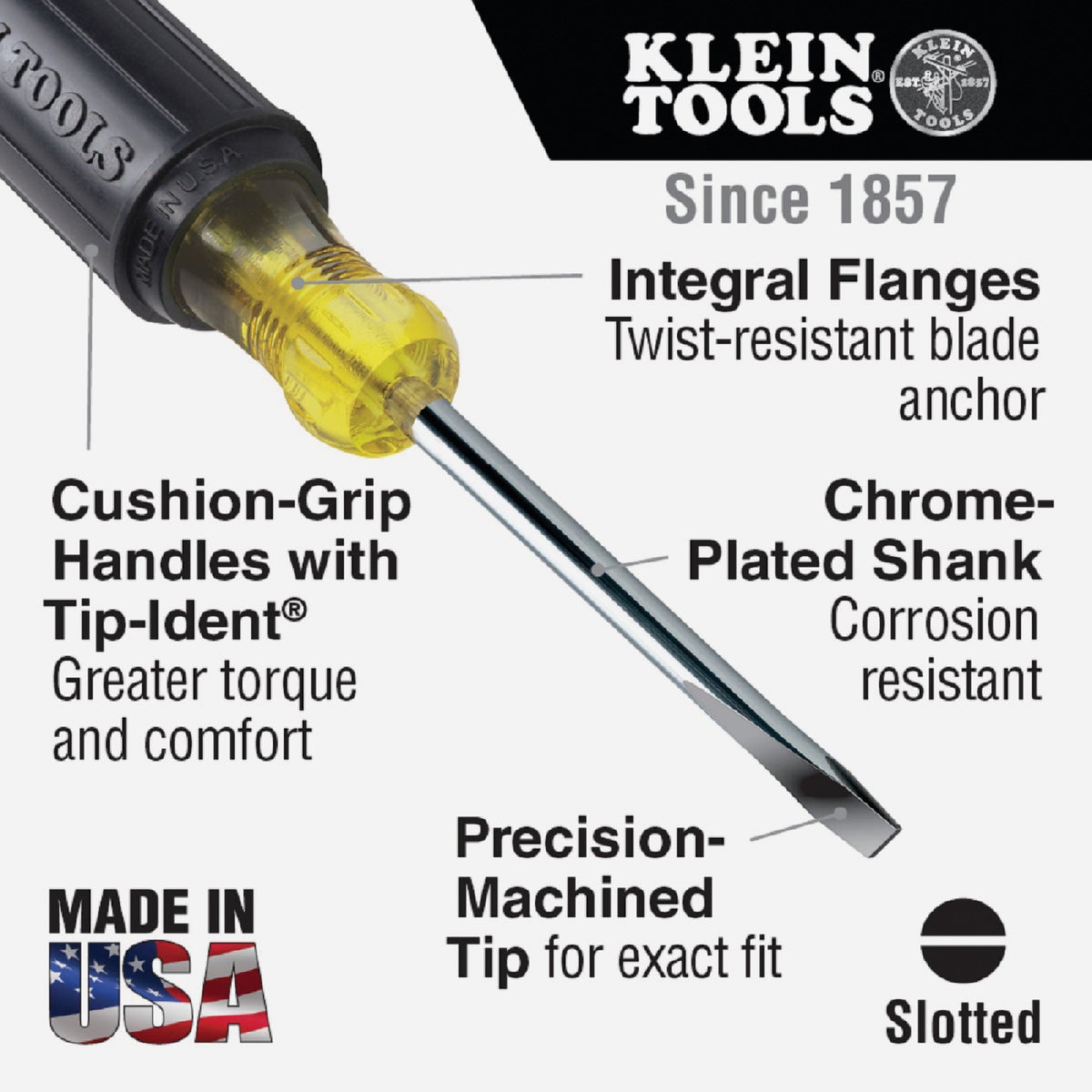 Klein 3/16 In. x 3 In. Cabinet-Tip Slotted Screwdriver Image 2