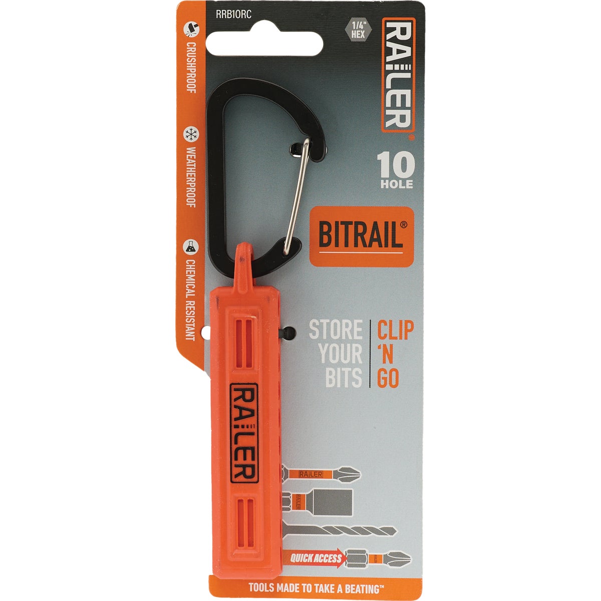 Railer 10-Hole Bitrail Orange Bit Holder Storage Organizer with Carabiner Image 5