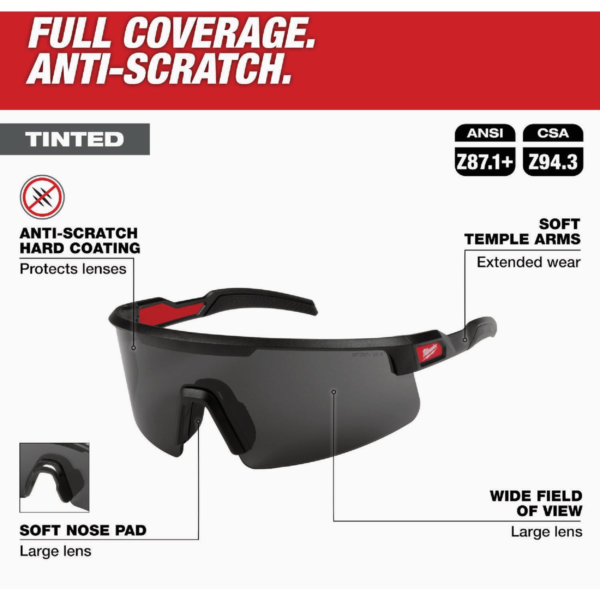 Milwaukee Wrap Around Safety Glasses with Tinted Anti-Scratch Lenses Image 3