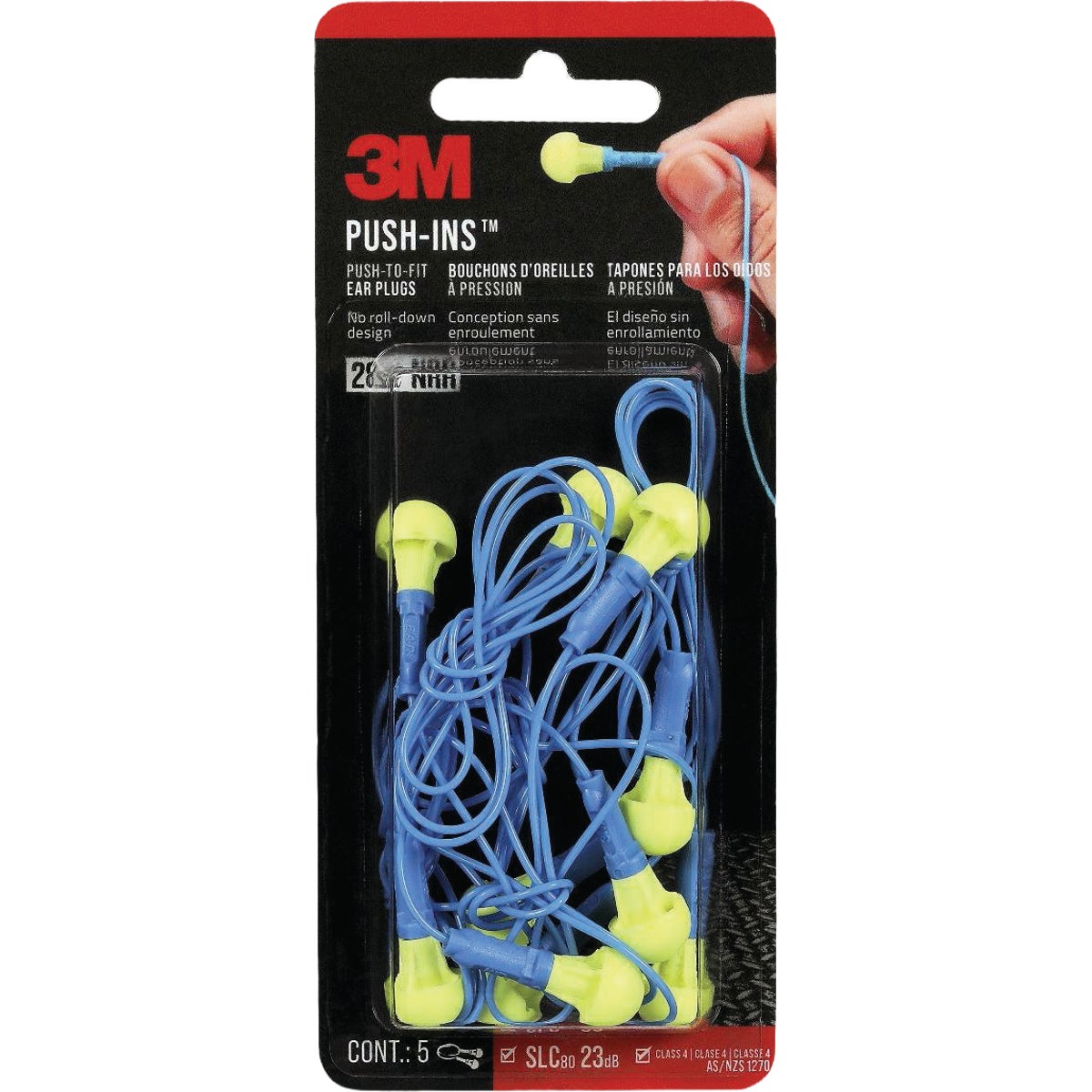 3M Push-Ins Corded Earplugs (5-Pair) Image 1