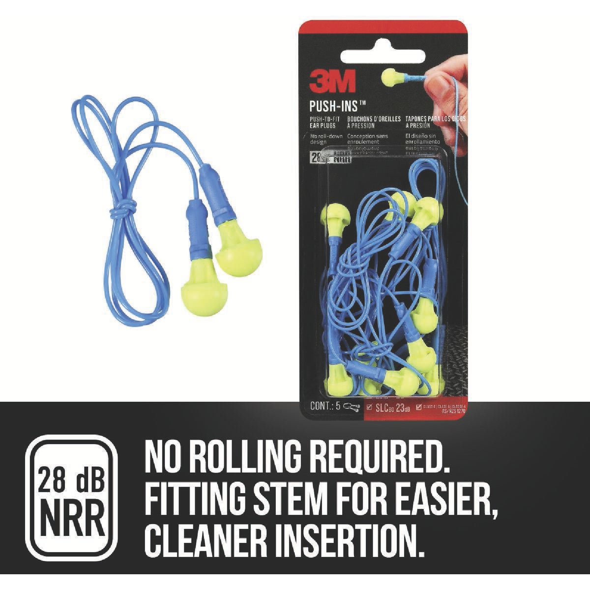 3M Push-Ins Corded Earplugs (5-Pair) Image 2