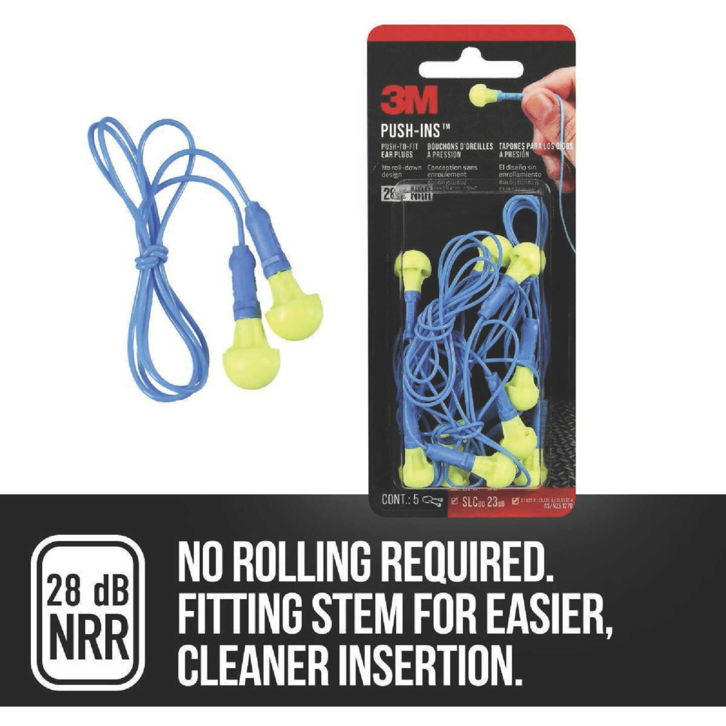 3M Push-Ins Corded Earplugs (5-Pair) Image 2