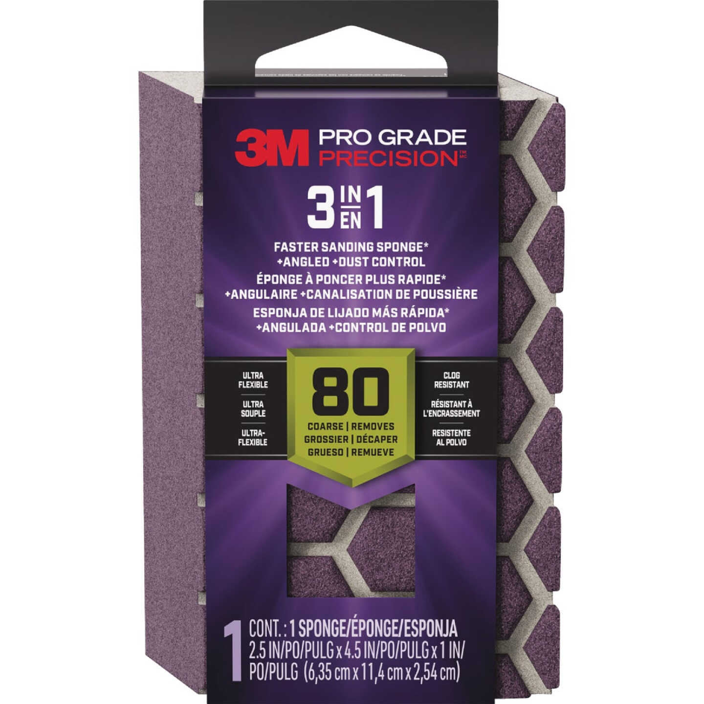 3M Pro Grade Precision 2.5 In. x 4.5 In. x 1 In. 80 Grit Coarse 3-in-1 Sanding Sponge Image 1