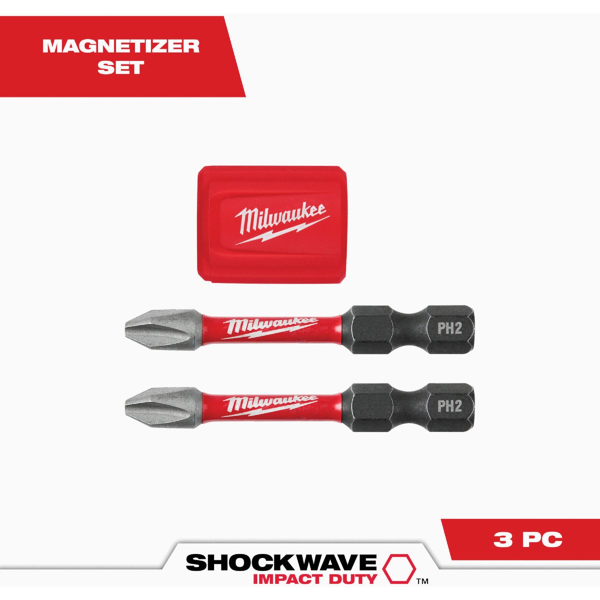 Milwaukee SHOCKWAVE Impact Duty Magnetizer Attachment with (2) PH2 Bits Image 1
