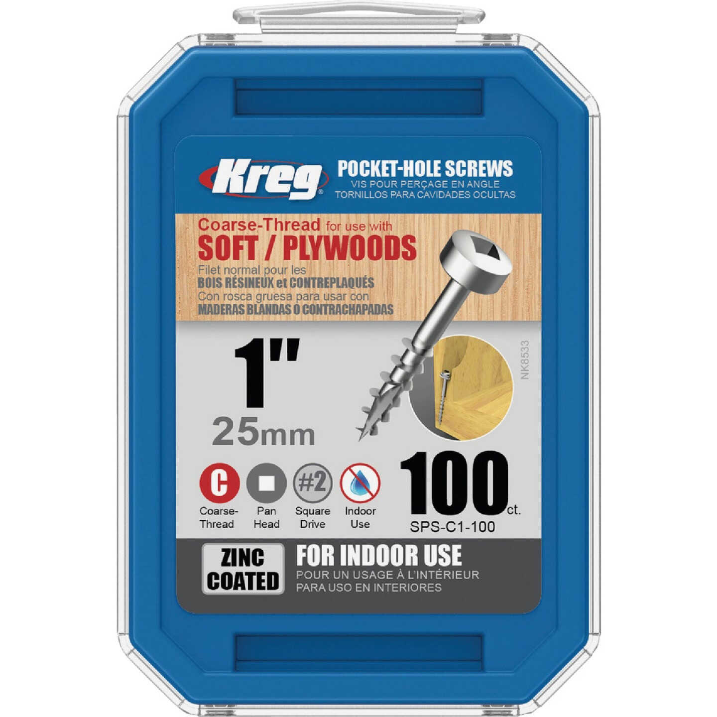 Kreg #7 x 1 In. Square Coarse Thread Pan Head Zinc Pocket-Hole Screw (100 Ct.) Image 5