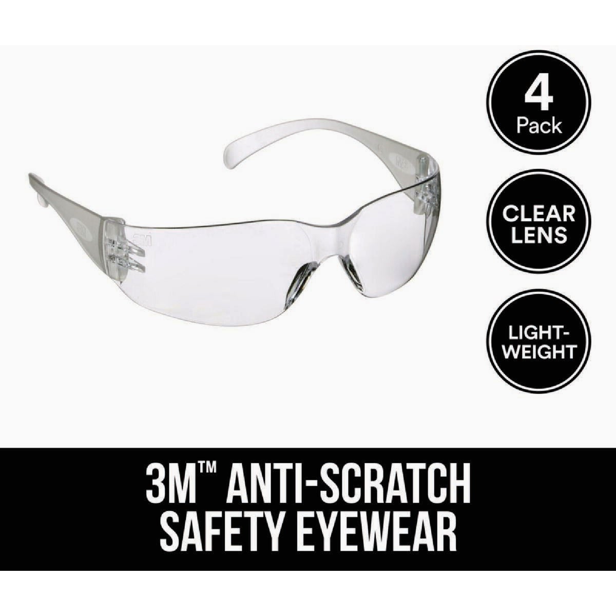 3M Clear Frame Safety Glasses with Anti-Scratch Clear Lenses Image 6