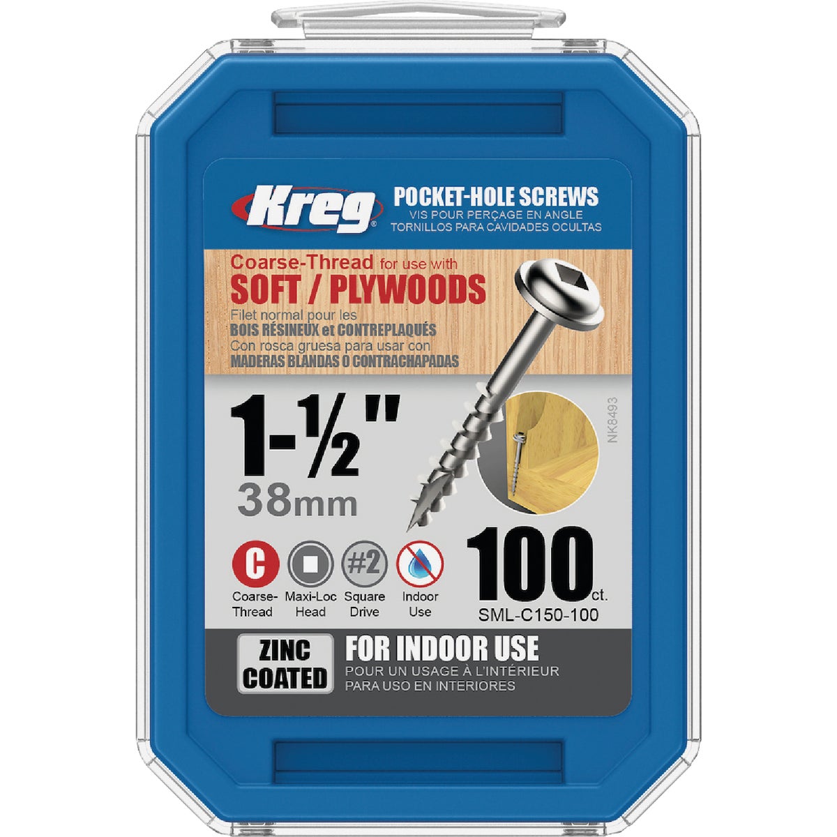 Kreg #8 x 1-1/2 In. Square Coarse Thread Maxi-Loc Head Zinc Pocket-Hole Screw (100 Ct.) Image 4