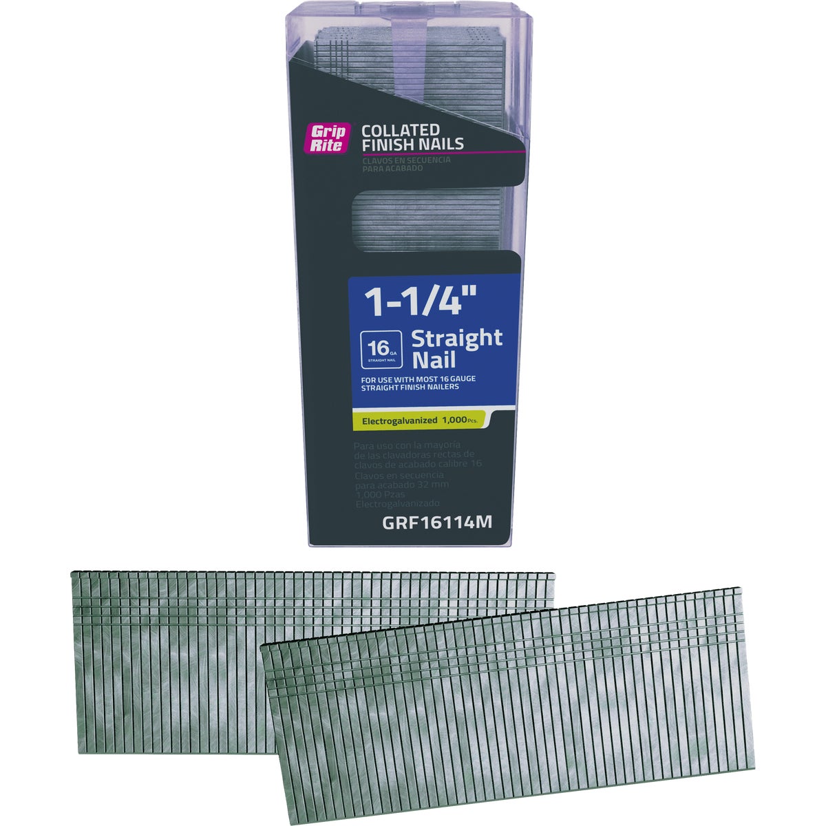 Grip-Rite 1-1/4 In. 16 ga Electrogalvanized Straight Collated Finishing Nail (1000-Count) Image 1