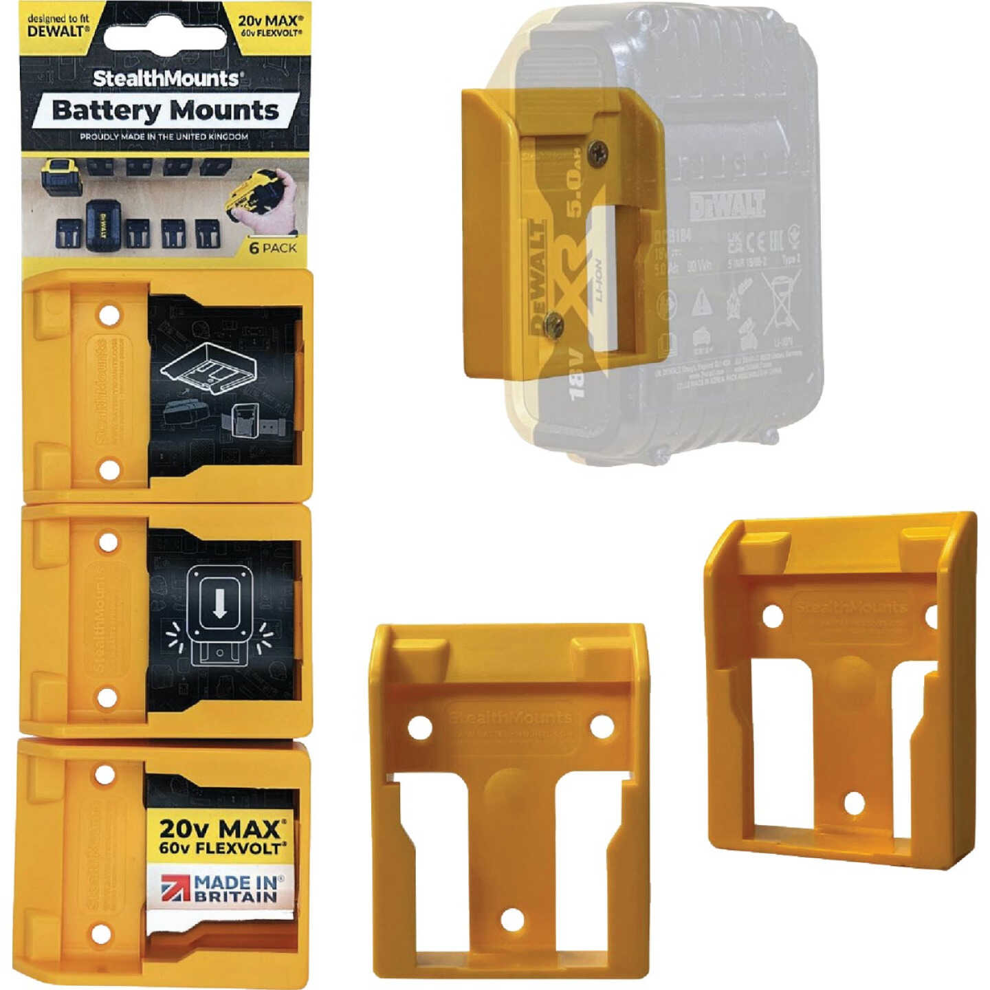 StealthMounts Battery Mounts for DEWALT 20V/60V MAX (6-Pack) Image 1