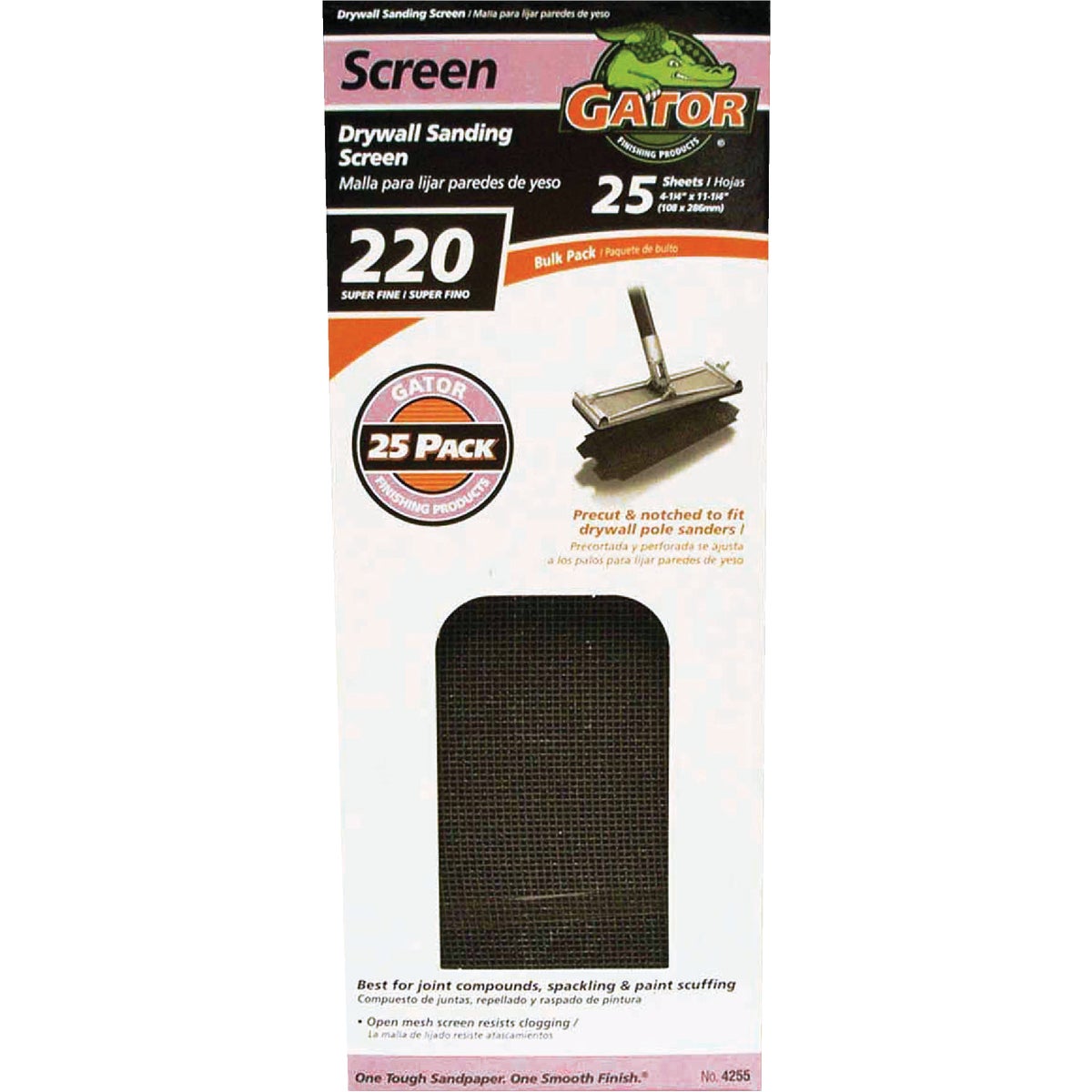 Gator Blade Grit 220 Grit 4-3/8 In. x 11 In. Precut Drywall Sanding Screen (25-Pack)