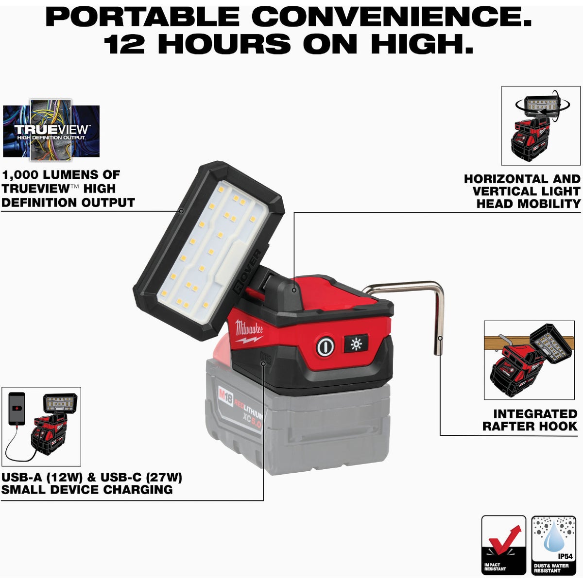 Milwaukee ROVER M18 Compact Folding USB Flood Light (Tool Only) Image 2